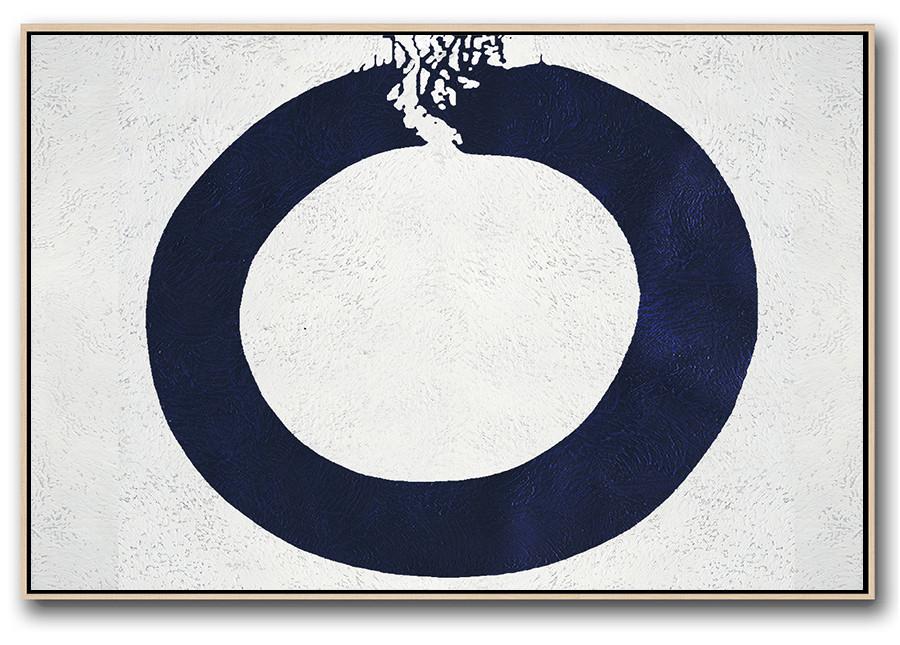 Horizontal Navy Painting Abstract Minimalist Art On Canvas - Web Art Gallery Extra Large